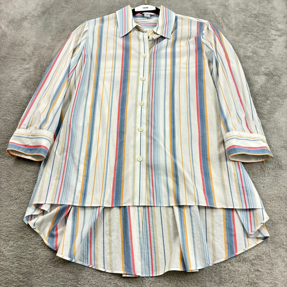 Per Se Carlisle Button Up Shirt Womens 4‎ Multicolor Stripe Hi Lo Office Mature